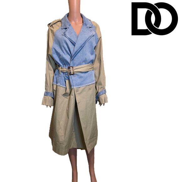 Do by Dee Ocleppo Julia Mixed Media Trench Coat NWT XL- All buttons removed - Picture 2 of 16